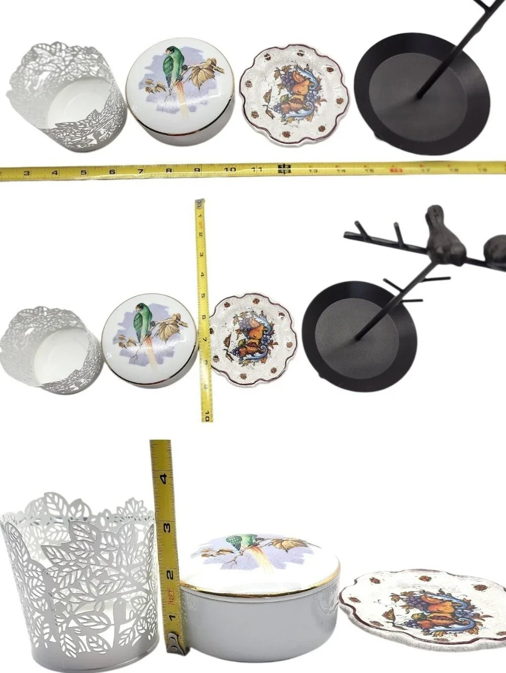 5pc Bird Decor & Vintage Organizer Set (Jewelry Tree, Trinket Dishes, Candle)